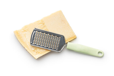 Tasty parmesan cheese and grated isolated on the white background.の写真素材