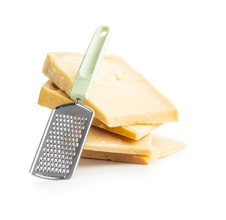 Tasty parmesan cheese and grated isolated on the white background.の写真素材