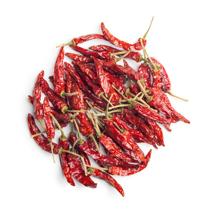 Red chili peppers isolated on the white background.の写真素材