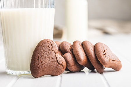 Heart shaped cookies on the white table.の写真素材