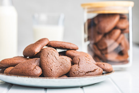 Heart shaped cookies on the plate.の写真素材