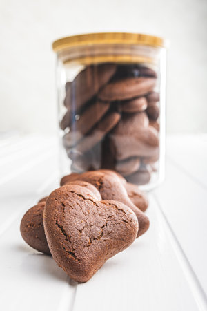Heart shaped cookies on the white table.の写真素材