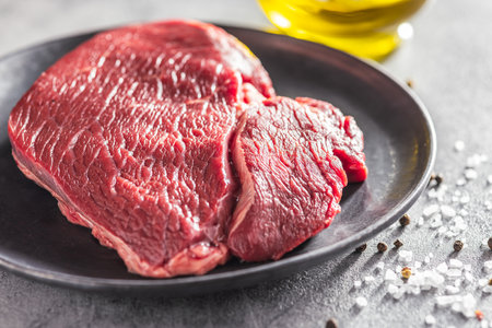 Raw fillet steak beef meat on the plate.の写真素材
