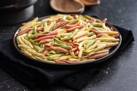 Fusilli Pugliese. Italian twisted pasta on the plate.の写真素材