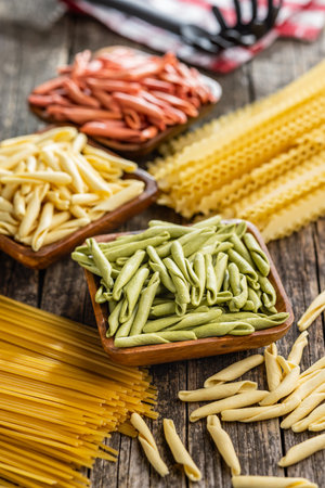 Fusilli Pugliese. Italian tricolor twisted pasta in the bowl.の写真素材