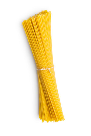 Spaghetti pasta. Uncooked italian pasta isolated on the white background.の写真素材