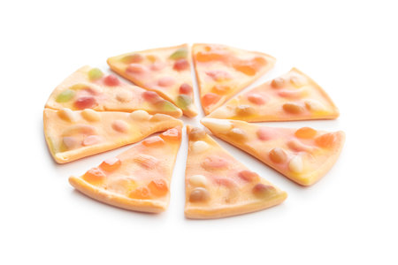Jelly candy in the shape of a pizza isolated on the white background.の写真素材