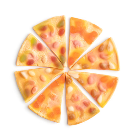 Jelly candy in the shape of a pizza isolated on the white background.の写真素材