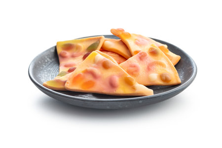 Jelly candy in the shape of a pizza isolated on the white background.の写真素材