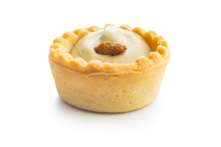 Sweet tartlets. Tasty mini tarts. Mini pie with cream isolated on the white background.の写真素材