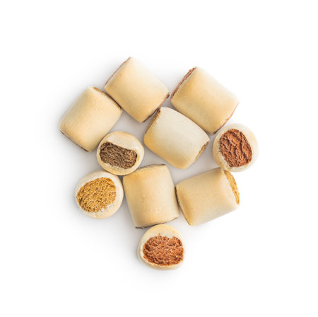 Dry animal food. Dog or cat kibble isolated on the white background.の写真素材
