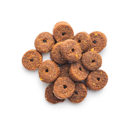 Dry animal food. Dog or cat kibble isolated on the white background.の写真素材