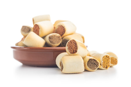Dry animal food. Dog or cat kibble isolated on the white background.の写真素材