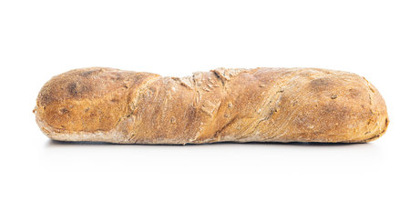 Wholegrain rustic baguette isolated on the white background.の写真素材