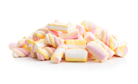 Sweet marshmallows isolated on white backgroundの写真素材