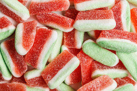 The watermelon jelly candies. Top view.の写真素材