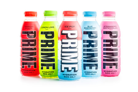Prime Hydration Drink. Bottle drink isolated on the white background.のeditorial素材