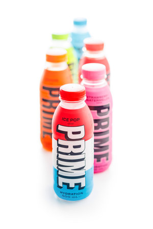 Prime Hydration Drink. Bottle drink isolated on the white background.のeditorial素材