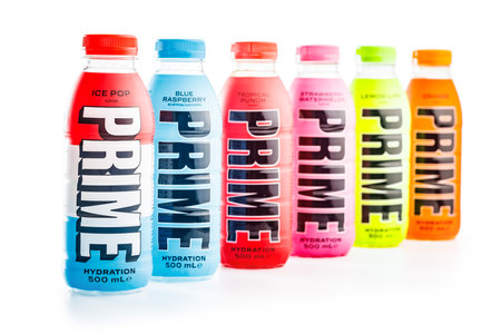 Prime Hydration Drink. Bottle drink isolated on the white background.のeditorial素材