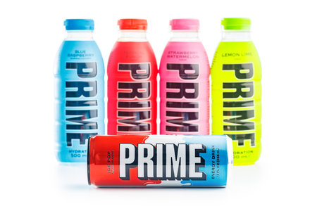 Prime Energy and Hydration Drink. Bottle drink isolated on the white background.のeditorial素材
