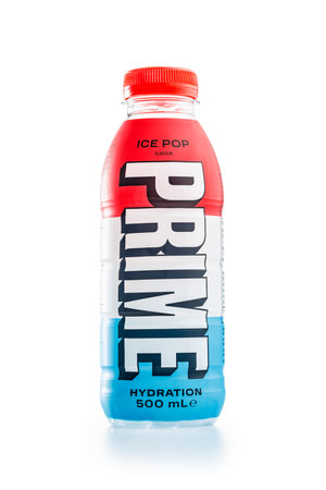 Prime Hydration Drink. Bottle drink isolated on the white background.のeditorial素材