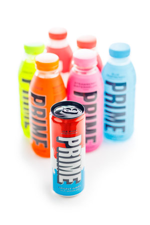 Prime Energy and Hydration Drink. Bottle drink isolated on the white background.のeditorial素材