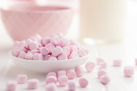 Mini sweet marshmallows candy in the bowl.の写真素材