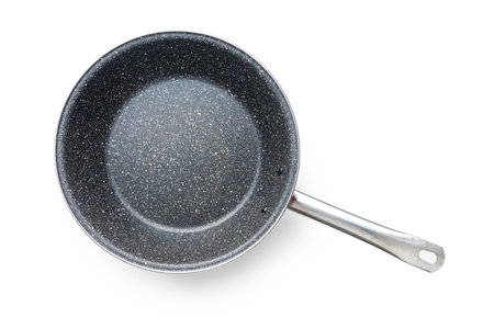 Empty clean frying pan isolated on the white background.の写真素材