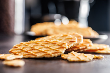 Round waffle biscuits on the kitchen table.の写真素材
