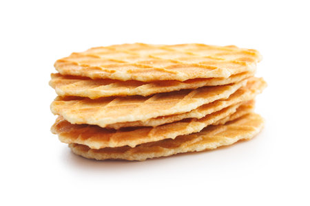 Round waffle biscuits isolated on the white background.の写真素材
