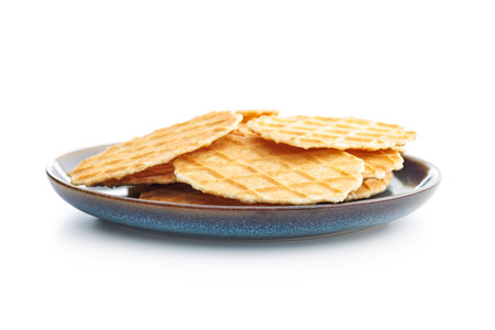 Round waffle biscuits isolated on the white background.の写真素材