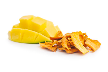 Dried mango fruit isolated on the white background.の写真素材
