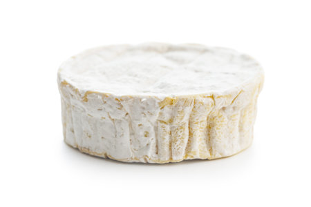 Brie type cheese with white mold. French camembert cheese isolated on the white background.の写真素材