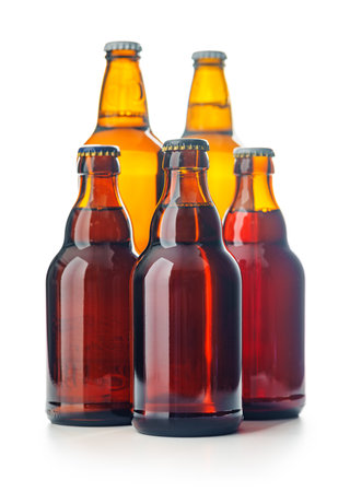 Bottles of beer isolated on the white background.の写真素材