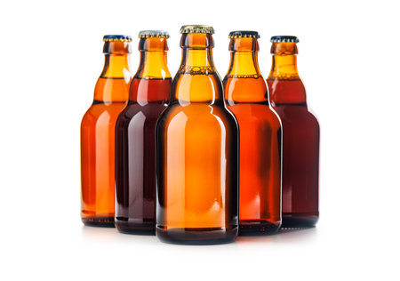 Bottles of beer isolated on the white background.の写真素材