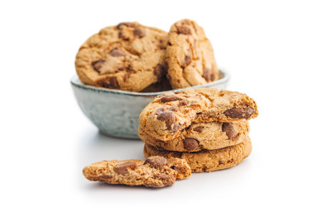Sweet chocolate cookies isolated on the white background.の写真素材