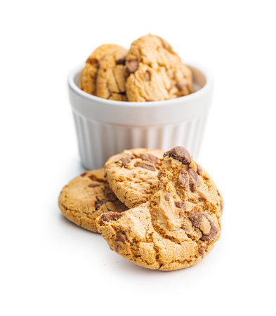 Sweet chocolate cookies isolated on the white background.の写真素材