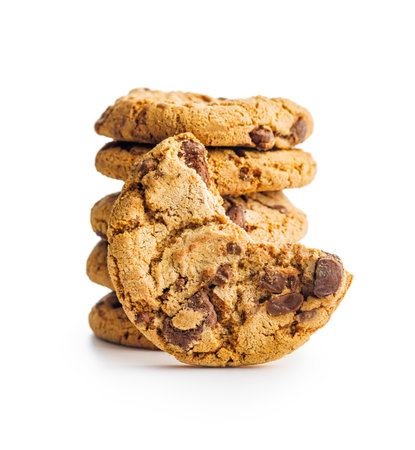 Sweet chocolate cookies isolated on the white background.の写真素材