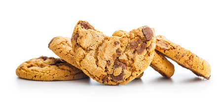 Sweet chocolate cookies isolated on the white background.の写真素材
