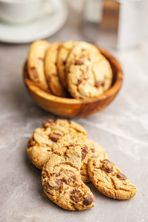 Sweet chocolate cookies on the kitchen table.の写真素材