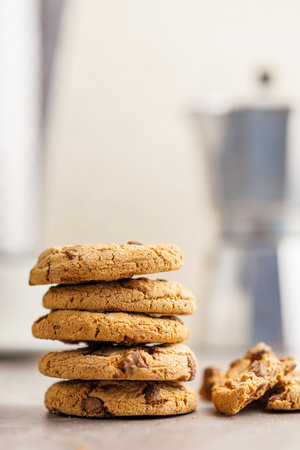 Sweet chocolate cookies on the kitchen table.の写真素材