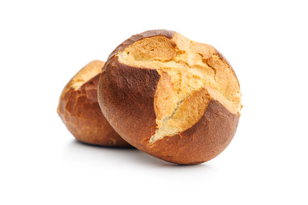 Homemade baked buns isolated on the white background.の写真素材