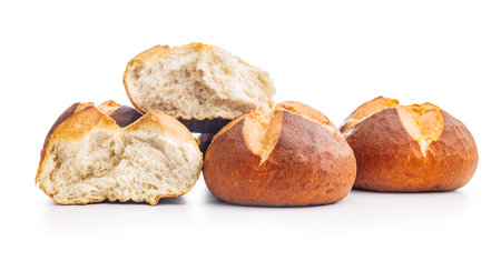 Homemade baked buns isolated on the white background.の写真素材