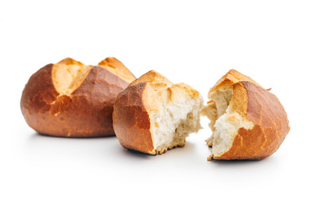 Homemade baked buns isolated on the white background.の写真素材