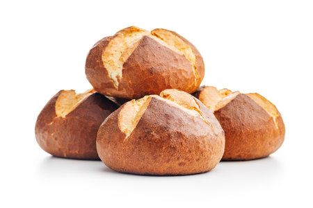 Homemade baked buns isolated on the white background.の写真素材