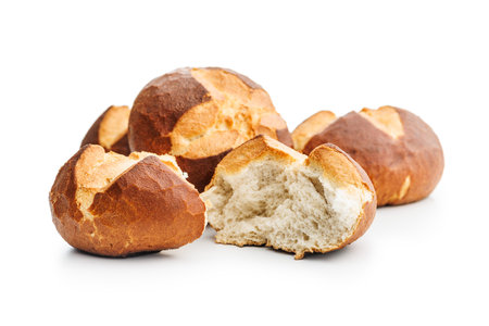 Homemade baked buns isolated on the white background.の写真素材