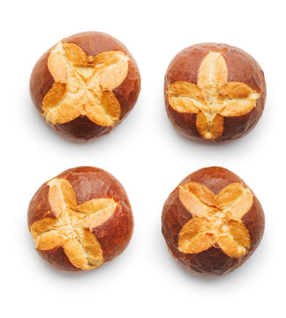 Homemade baked buns isolated on the white background.の写真素材