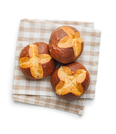 Homemade baked buns isolated on the white background.