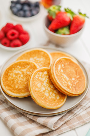 Homemade classic American pancakes on the plate.の写真素材