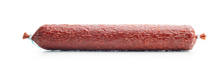 Smoked salami sausages isolated on the white background.